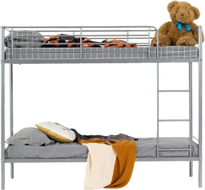 Meuble Cosy Lit Superposé 2 Personnes 90 x 190 cm Gris en Métal, Style Industriel avec Sommier à Lattes Inclus, Cadre de Lit pour Chambre-Luxemybase