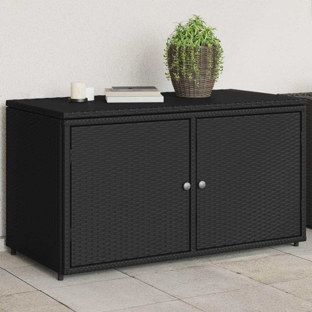 CINDERFUL Armoire de rangement de jardin Noir 110 x 55 x 60,5 cm en résine tressée 2 portes dalle Revêtement en poudre Coffre extérieur Mobilier de jardin-Luxemybase