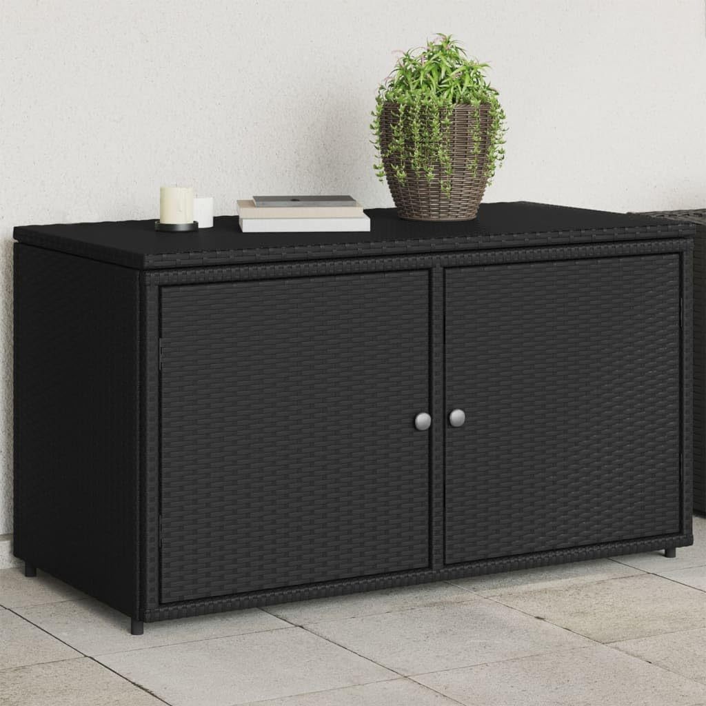 CINDERFUL Armoire de rangement de jardin Noir 110 x 55 x 60,5 cm en résine tressée 2 portes dalle Revêtement en poudre Coffre extérieur Mobilier de jardin-Luxemybase