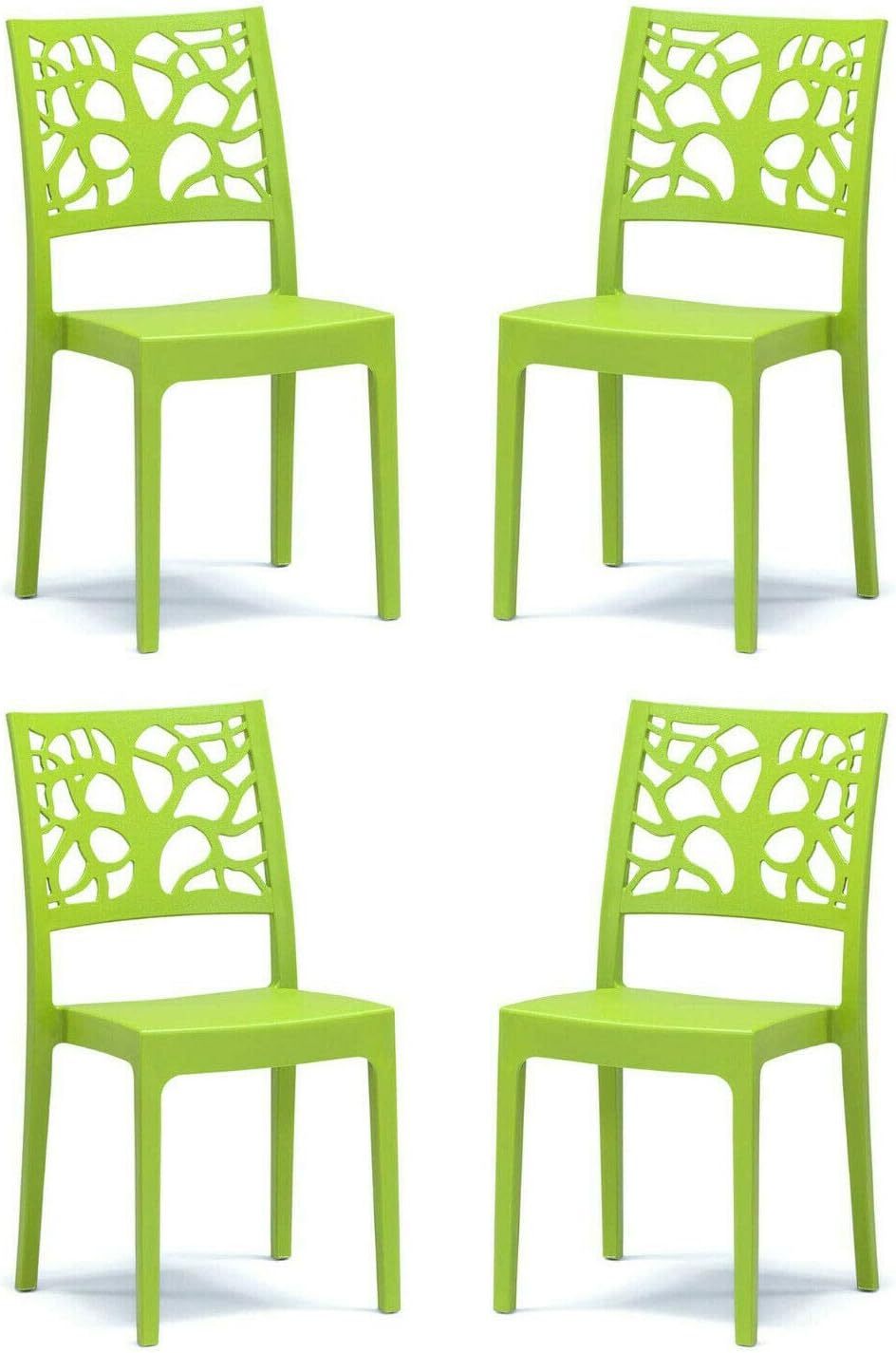 Liberoshopping Lot de 4 chaises TETI vertes empilables en polypropylène pour intérieur et extérieur, 46 x 42 x 87 cm-Luxemybase