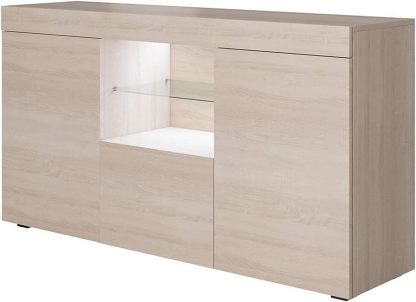 MB Muebles Bonitos Buffet Sefora 135x72x34 cm avec LED, meuble TV moderne en mélamine mate coloris Sonoma, tiroir et rangement portes-Luxemybase