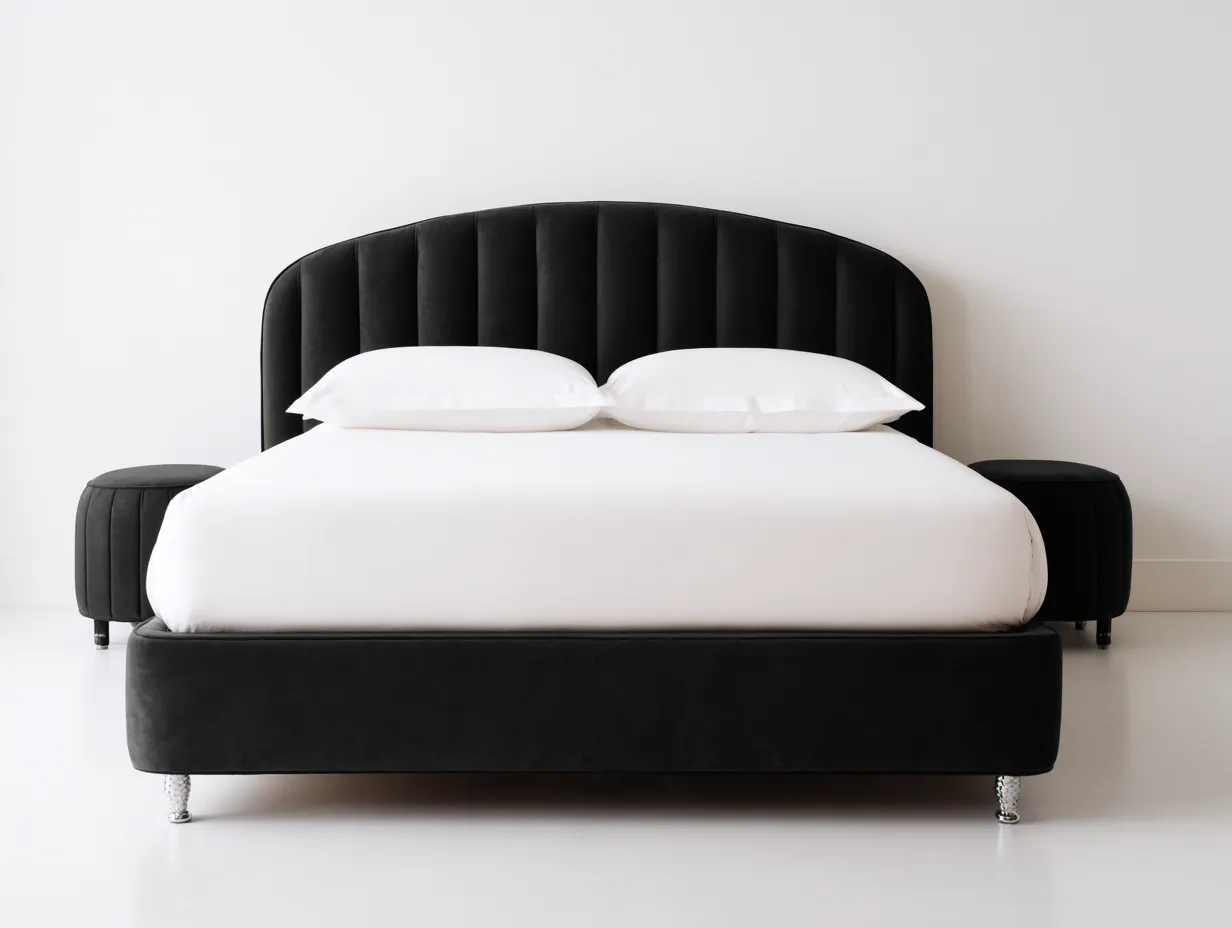 Lit double en tissu 200x160x110 cm - noir - design contemporain pour chambre-Luxemybase