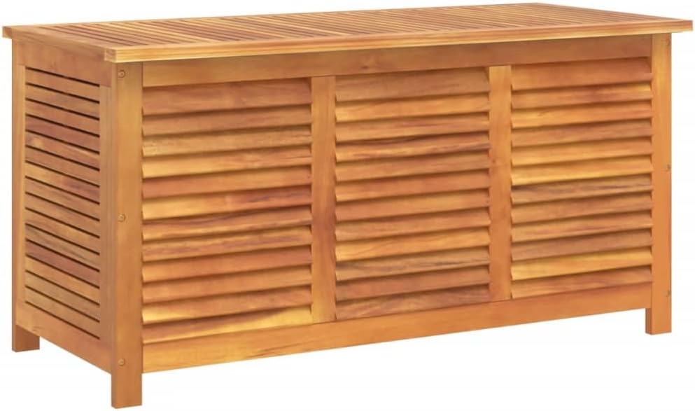 Canditree Coffre de Rangement Extérieur 113 x 50 x 56 cm en Bois d’Acacia Marron Rectangulaire Étanche avec Charnières pour Jardin et Balcon-Luxemybase