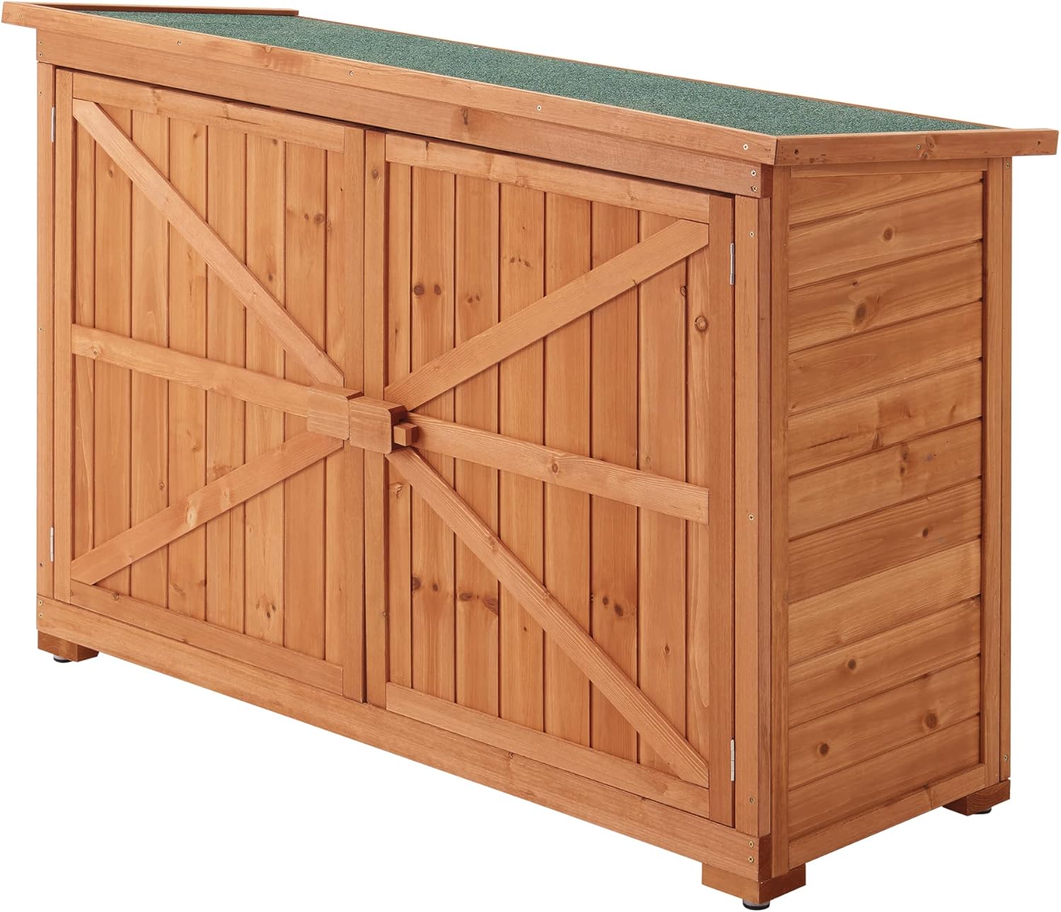 Coffre de Rangement Extérieur 88 x 128 x 50 cm en Sapin Naturel avec 2 Portes Battantes Toit Bitumé Étanche Meuble de Jardin Range-Bûches-Luxemybase