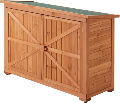 Coffre de Rangement Extérieur 88 x 128 x 50 cm en Sapin Naturel avec 2 Portes Battantes Toit Bitumé Étanche Meuble de Jardin Range-Bûches-Luxemybase