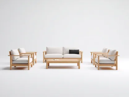 Canapé de jardin en bois avec table basse et fauteuils 220x80x75 cm - beige-marron - style moderne pour extérieur-Luxemybase