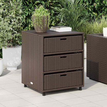 Gecheer Armoire de rangement de jardin Marron 55 x 59 x 69 cm en résine tressée 3 tiroirs Coffre extérieur pour pelouse piscine terrasse Montage au sol-Luxemybase