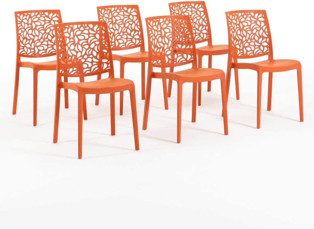 RATTATAN Anna Lot de 6 chaises empilables orange papaye, résine renforcée fibre de verre, intérieur extérieur, design moderne léger-Luxemybase
