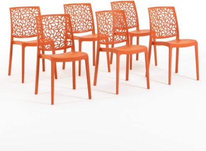 RATTATAN Anna Lot de 6 chaises empilables orange papaye, résine renforcée fibre de verre, intérieur extérieur, design moderne léger-Luxemybase