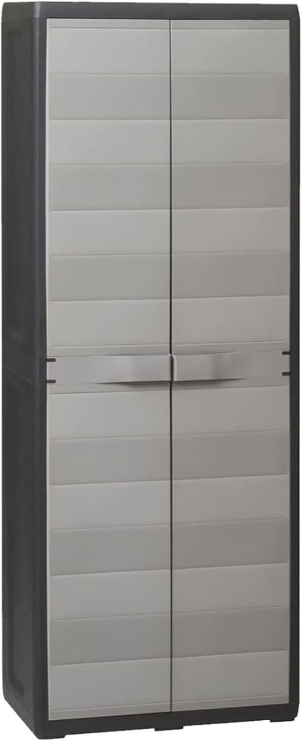 Gecheer Armoire de rangement de jardin Gris en polypropylène avec 3 étagères Compacte Porte simple Hydrofuge Sans assemblage-Luxemybase