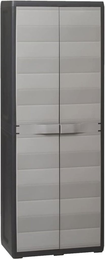 Gecheer Armoire de rangement de jardin Gris en polypropylène avec 3 étagères Compacte Porte simple Hydrofuge Sans assemblage-Luxemybase