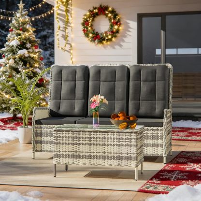 Gotland Salon de Jardin 3 Places Noir Réglable – Dossier Inclinaison 118°, Accoudoirs en Rotin et Coussin Résistant aux Intempéries, 161 x 79 x 101 cm, 45 kg, Assemblage Requis-Luxemybase