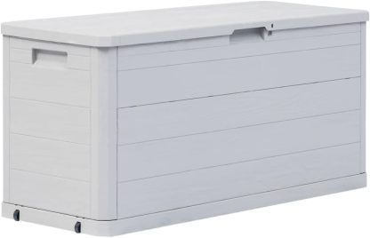 WIFESE Boîte de rangement de jardin 117 x 45 x 56 cm 280 L en Plastique Gris clair Aspect bois Verrouillable avec Couvercle Rabattable Imperméable-Luxemybase