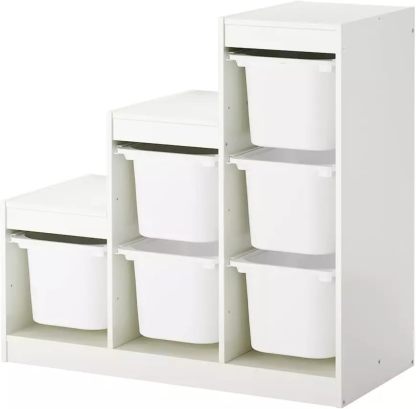 MAC Trofast Blanc Ensemble de Rangement pour Jouets 99 x 44 x 94 cm, Structure en Bois d’Ingénierie avec Bacs en Plastique Polypropylène-Luxemybase
