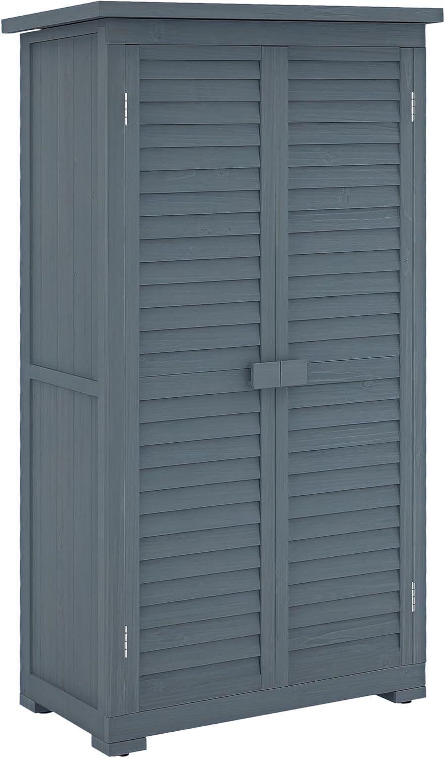 Outsunny Abri de Jardin sur Pied 87x47x160 cm Bois Gris avec 2 Étagères Toit Bitumé Incliné-Luxemybase