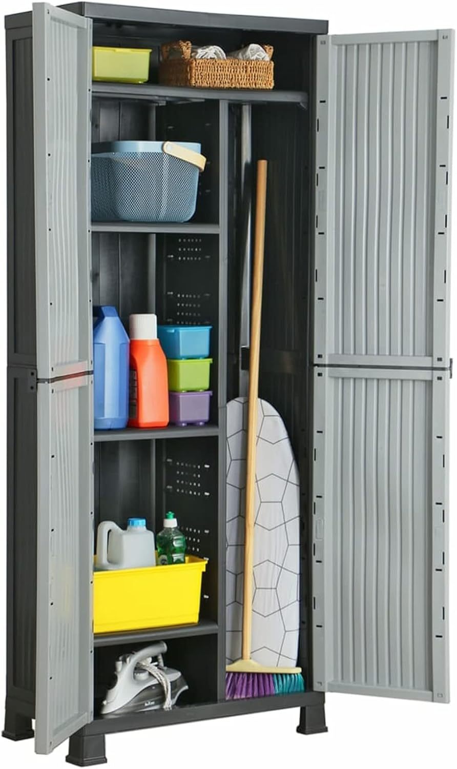 ShGaxin Armoire de Jardin en Plastique 68x39x171,5 cm Gris Verrouillable 20 kg Moderne-Luxemybase