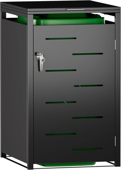 SUPEER Cache-Poubelles Noir Acier Galvanisé 1 ou 2 Compartiments jusqu’à 240 L Étanche avec Serrure-Luxemybase