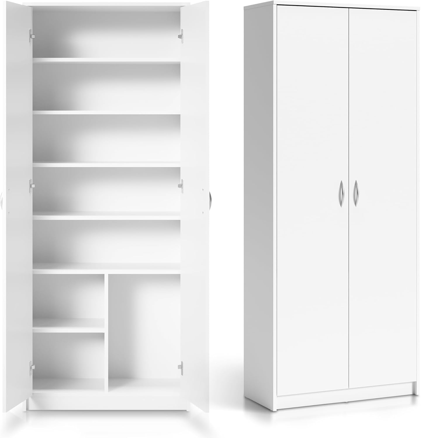 Home Collective Armoire Polyvalente Blanche 180 x 74 x 35 cm avec 6 Étagères et Compartiment Supplémentaire, Rangement en MDF, Montage au Sol-Luxemybase