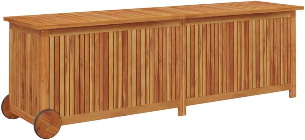 Canditree Coffre de Rangement Extérieur 150 x 50 x 58 cm en Bois d’Acacia Massif avec Roulettes Rectangulaire Étanche pour Coussin de Jardin-Luxemybase