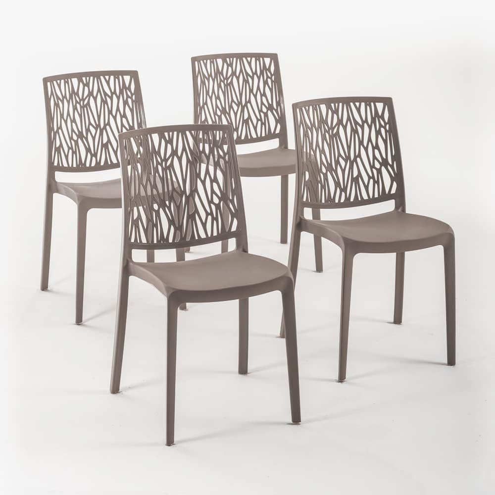 RATTATAN Lisa Lot de 4 chaises empilables gris tourterelle, résine renforcée fibre de verre, intérieur extérieur, design moderne-Luxemybase