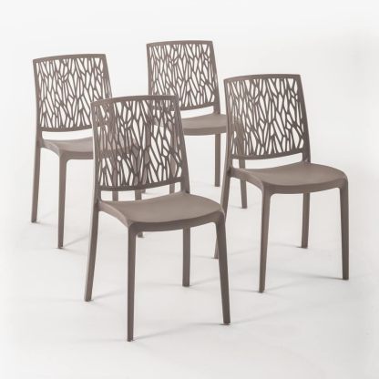 RATTATAN Lisa Lot de 4 chaises empilables gris tourterelle, résine renforcée fibre de verre, intérieur extérieur, design moderne-Luxemybase