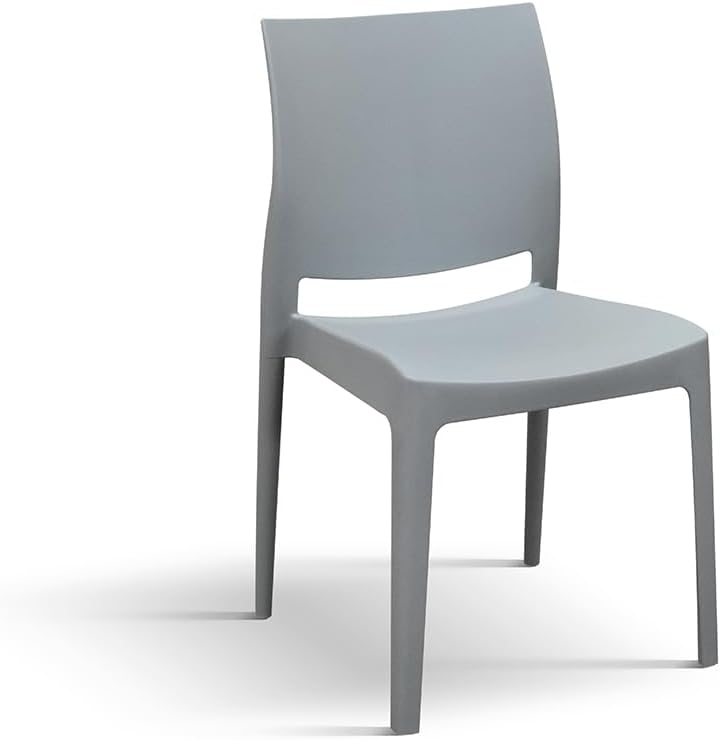 PAZZO DESIGN Chaise Alberto Lot de 4 Chaises Empilables Polypropylène Dossier Plein Design Moderne Intérieur Extérieur Couleur Gris-Luxemybase