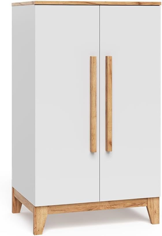 VitaliSpa Armoire Enfant Malia Blanc et Artisan 120 x 70 x 53,4 cm, 2 Portes Style Moderne en Bois d’Ingénierie-Luxemybase