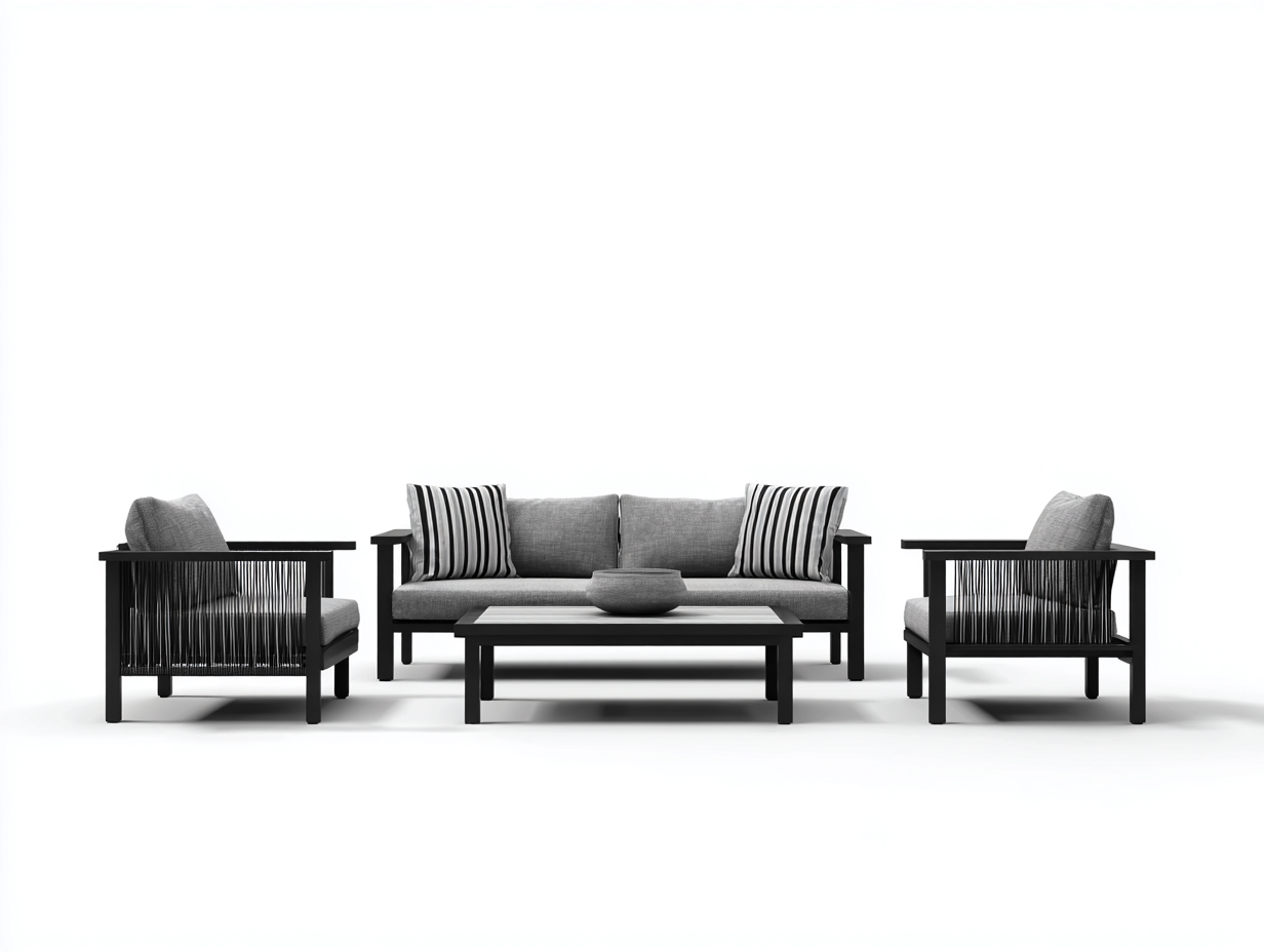 Canapé de jardin en métal et corde 180x75x70 cm - Noir-Gris - Ensemble détente extérieur - Design contemporain-Luxemybase
