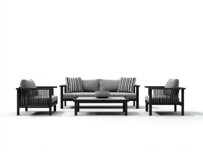 Canapé de jardin en métal et corde 180x75x70 cm - Noir-Gris - Ensemble détente extérieur - Design contemporain-Luxemybase