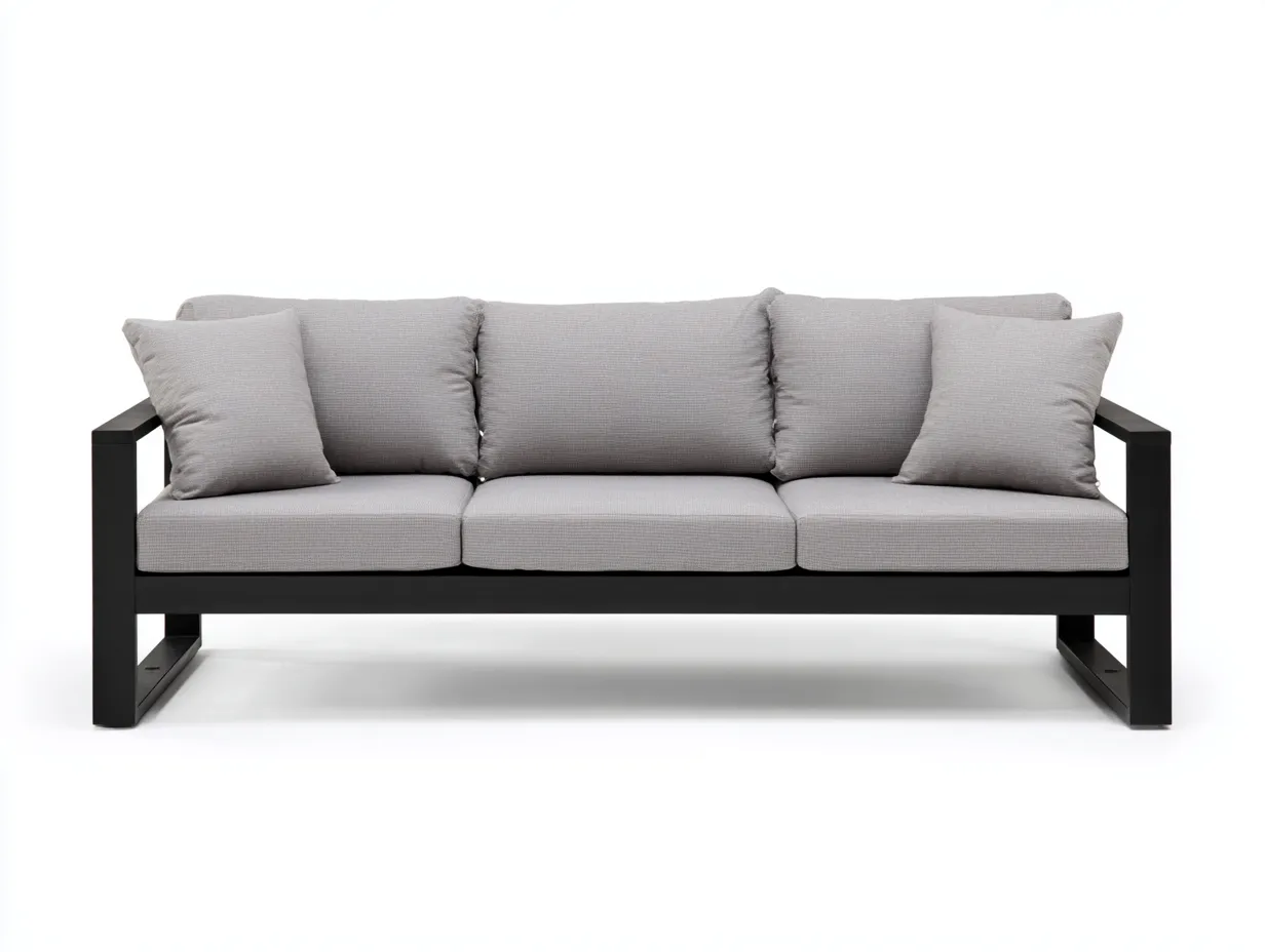 Canapé de jardin en métal 210x80x75 cm - gris-noir - design moderne pour extérieur-Luxemybase
