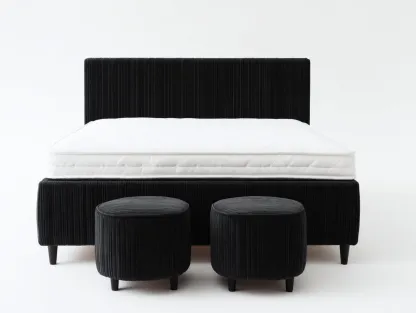 Lit double rembourré avec poufs 200x160x110 cm - noir - design contemporain pour chambre-Luxemybase