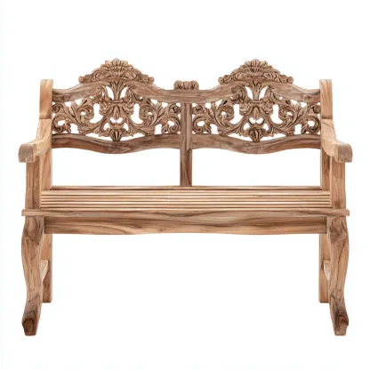 Banc de jardin en bois 150x55x90 cm - marron - style sculpté classique pour extérieur-Luxemybase