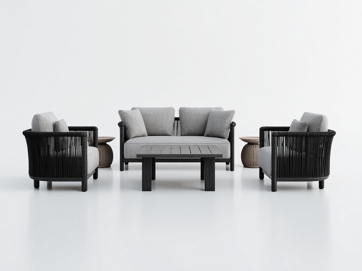 Canapé de jardin en corde 180x75x70 cm - Noir-Gris - Design moderne pour extérieur-Luxemybase