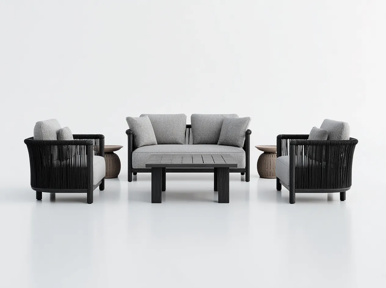 Canapé de jardin en corde 180x75x70 cm - Noir-Gris - Design moderne pour extérieur-Luxemybase