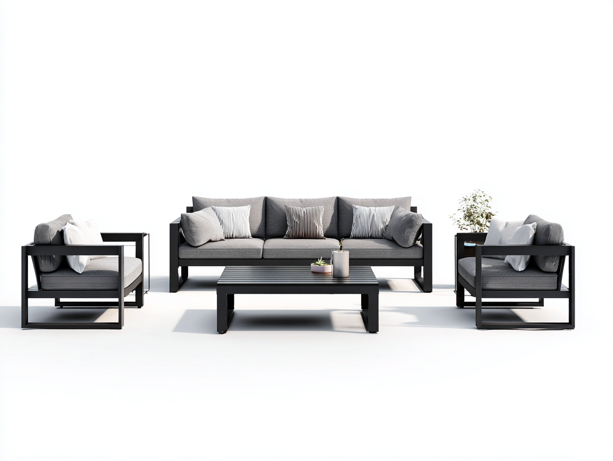 Canapé de jardin avec fauteuils et table basse 210x80x75 cm - gris foncé - design moderne pour extérieur-Luxemybase