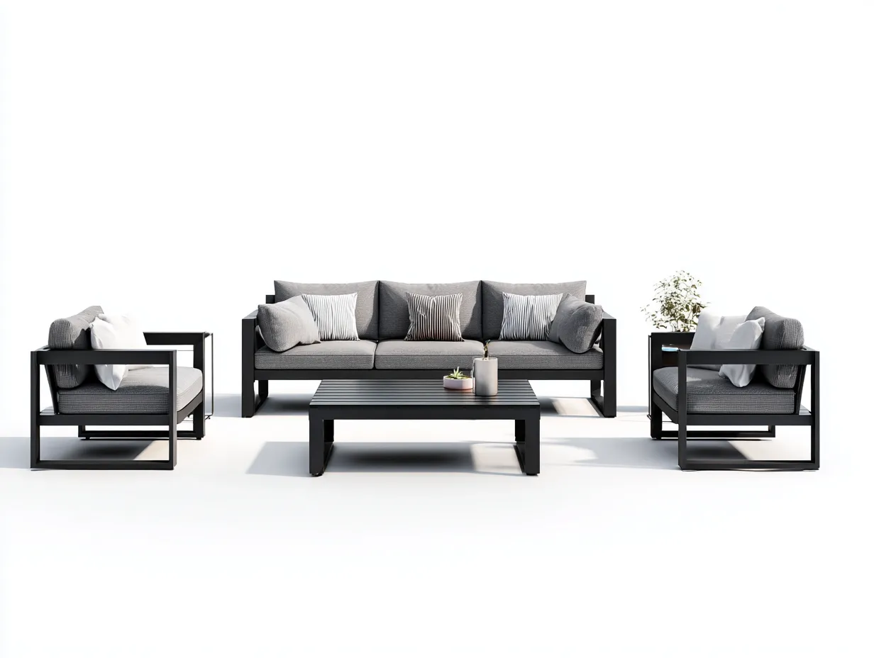 Canapé de jardin avec fauteuils et table basse 210x80x75 cm - gris foncé - design moderne pour extérieur-Luxemybase