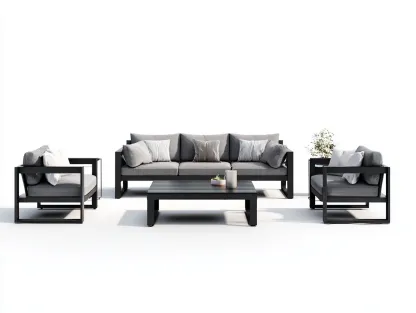 Canapé de jardin avec fauteuils et table basse 210x80x75 cm - gris foncé - design moderne pour extérieur-Luxemybase