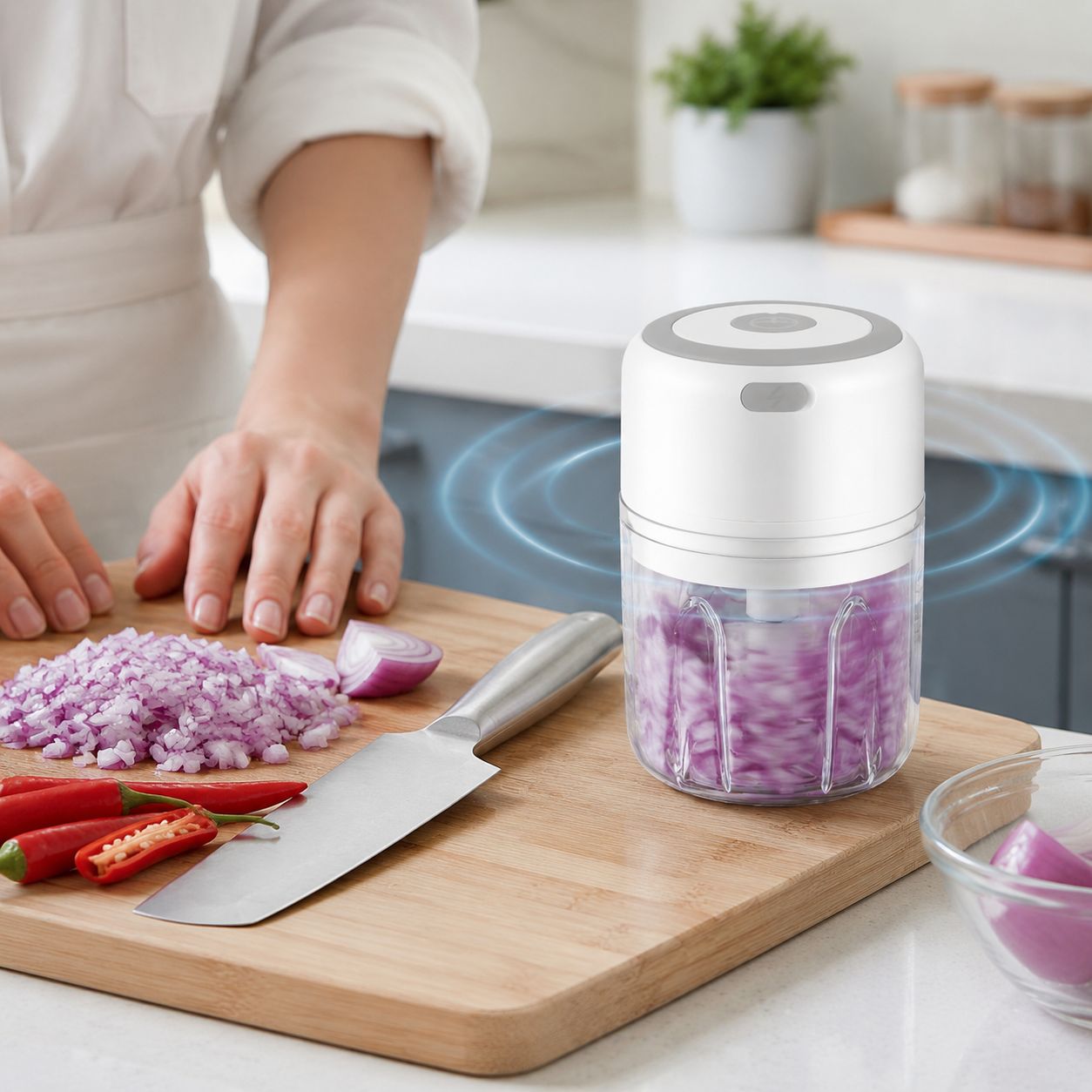 Small Portable Electric Garlic Mincer with stainless steel blades