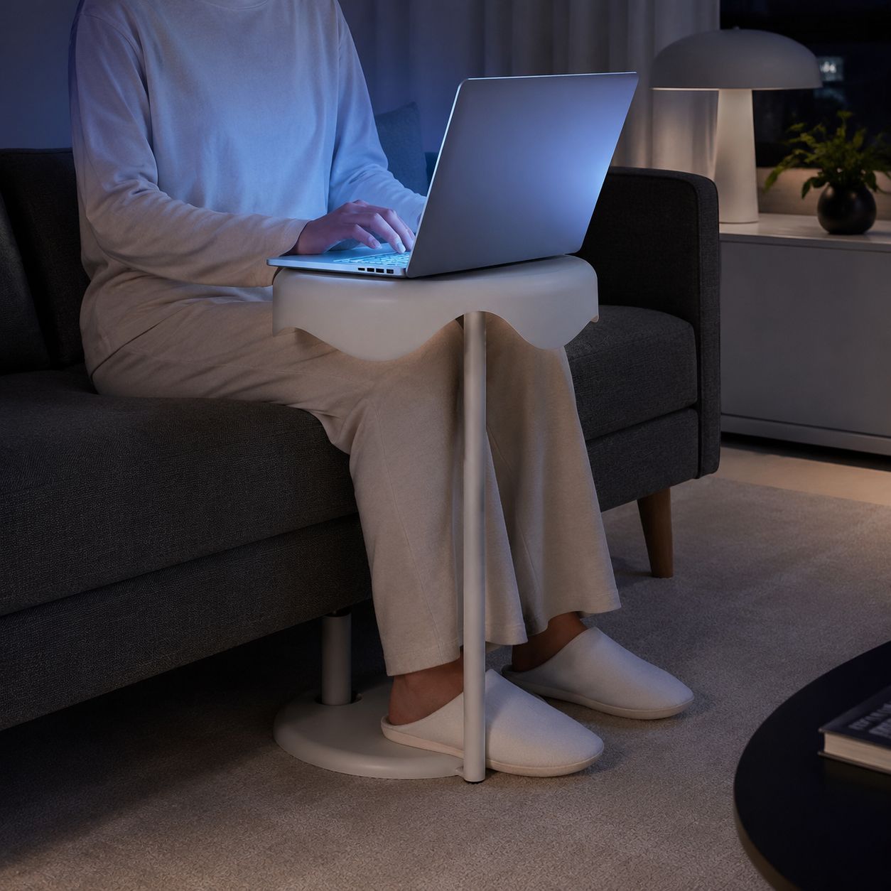 Space-saving bedside table with storage