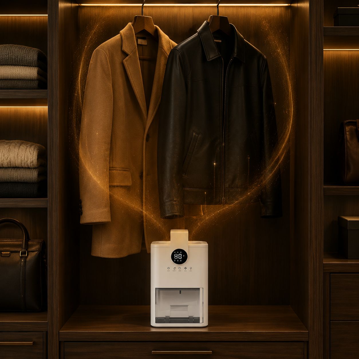 Wardrobe dehumidifier protecting clothes from damp