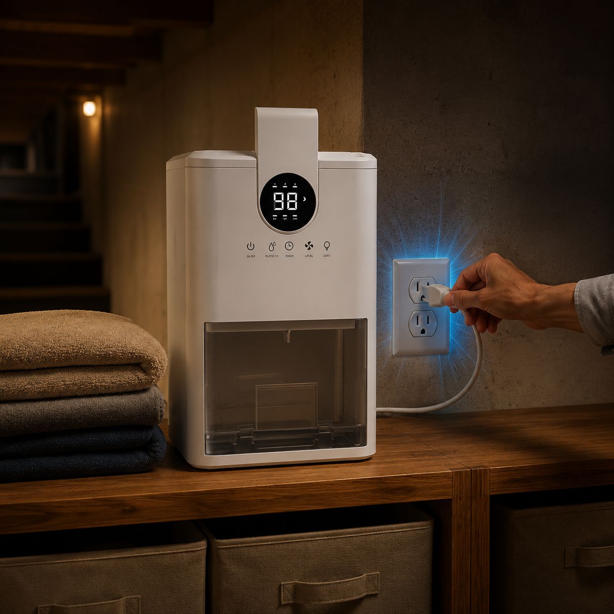 Compact indoor dehumidifier for bathroom and wardrobe