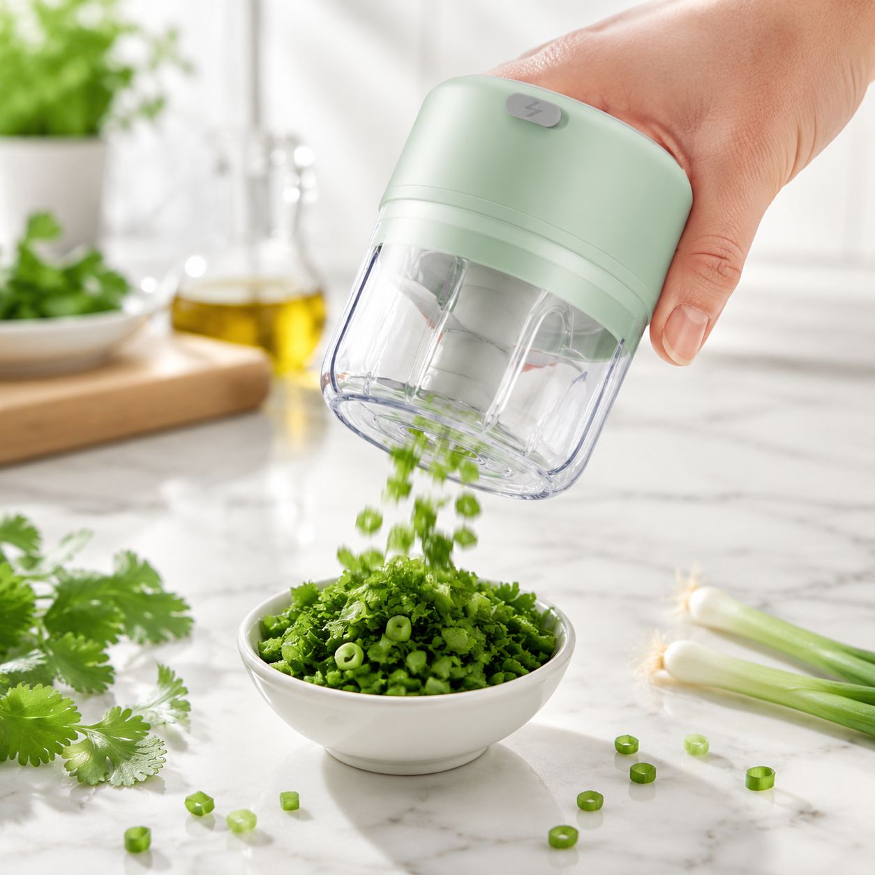 Mini rechargeable garlic chopper for quick food prep