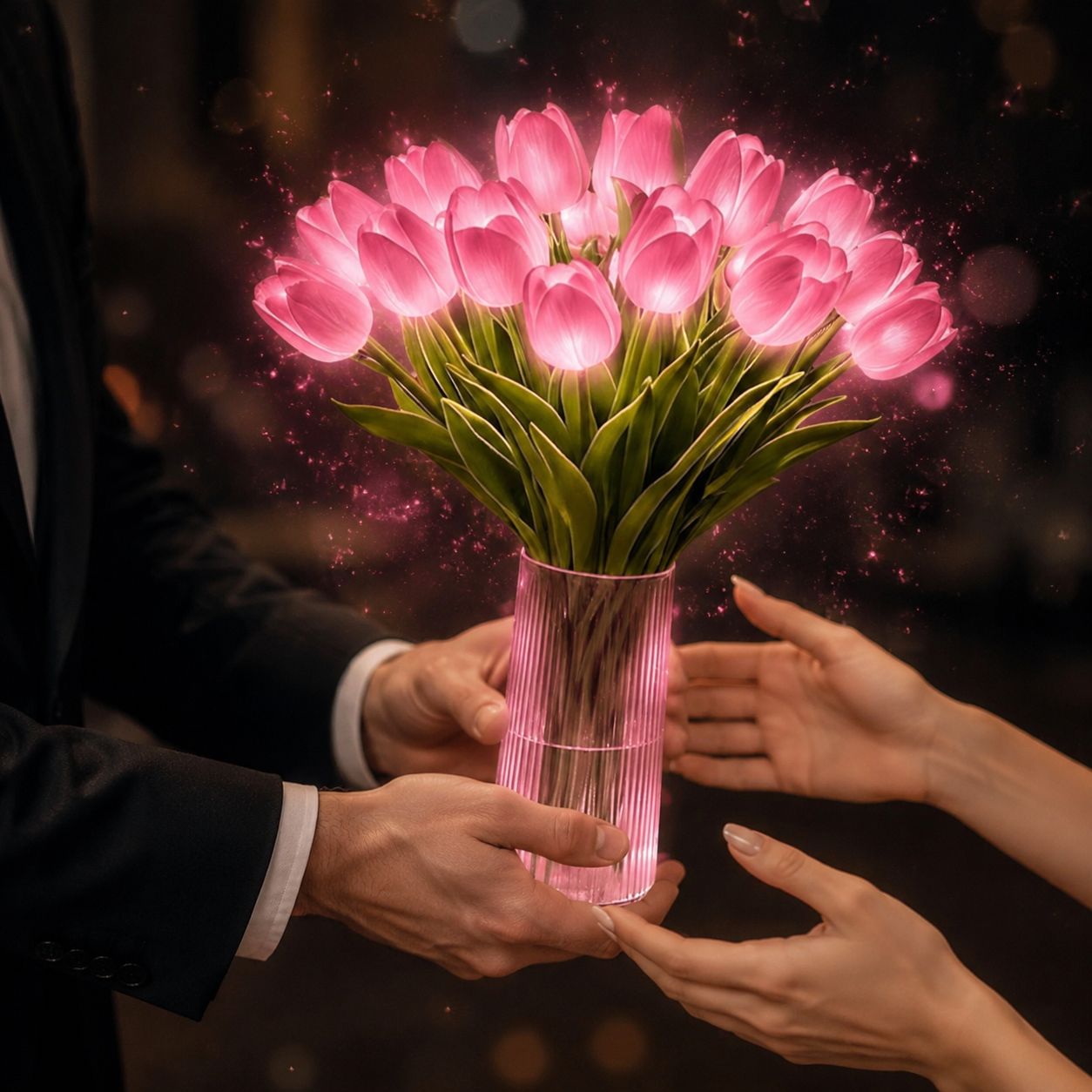 Artificial tulip flower ornament with LED lighting