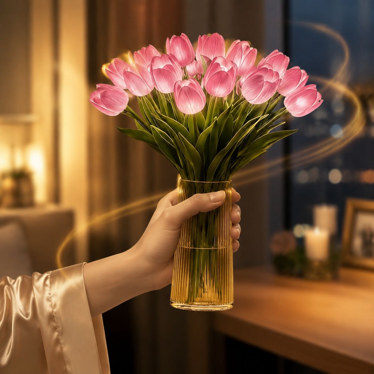 Romantic Tulip LED Night Light Artificial Flower Ornament