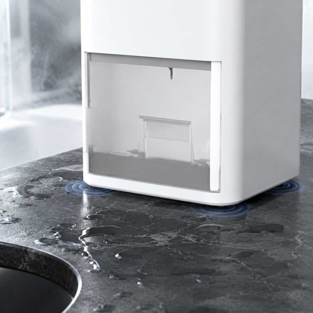 Dehumidifier placed in a modern bathroom