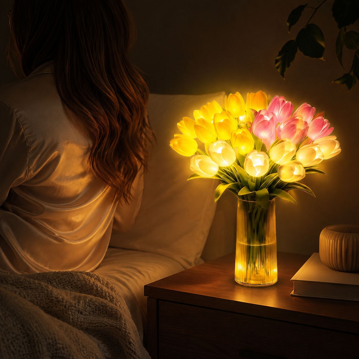 Romantic Tulip LED Night Light glowing in the dark