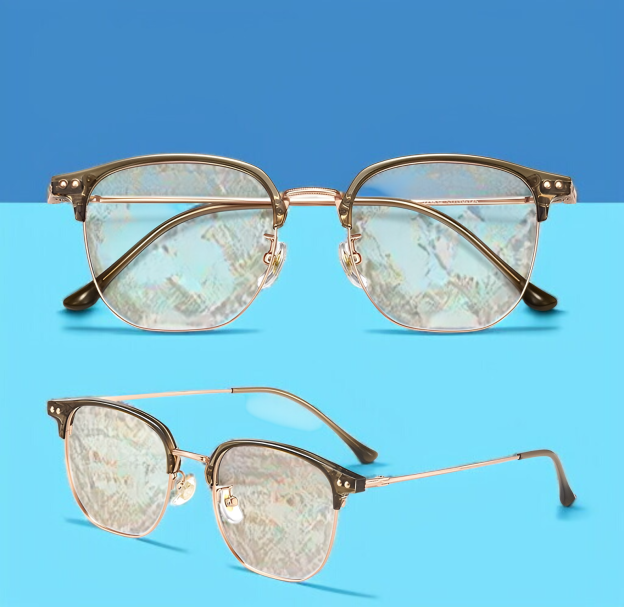 Danyang Anti-Blaulicht-Brille aus reinem Titan, einfarbig, Damenbrille, modische Halbrahmen-Brille,