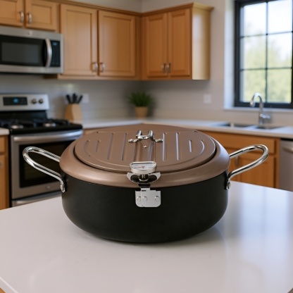 Japanese deep fryer iron temperature control with thermometer save tempura deep fryer flip cover