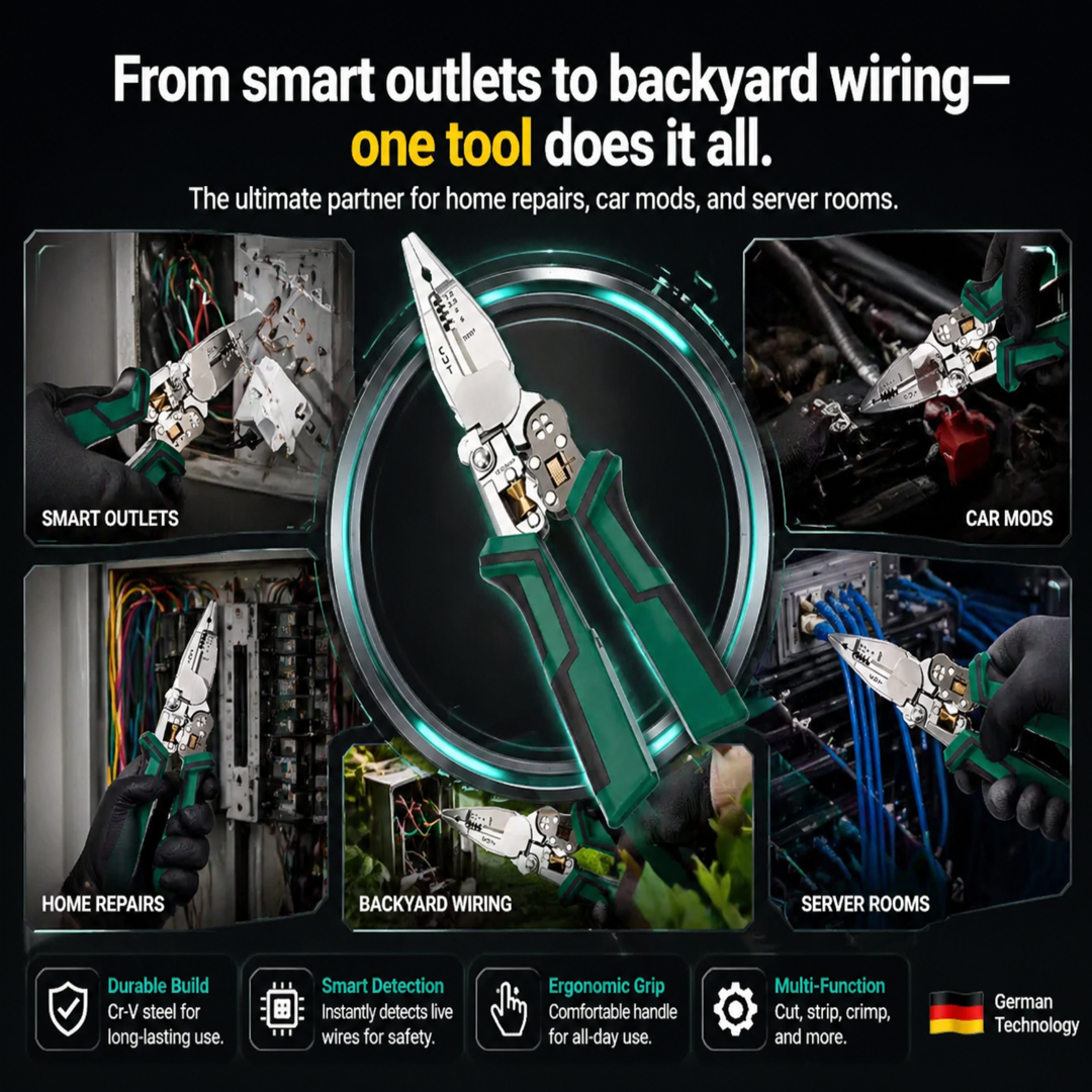 【All-in-One!】 Foldable Voltage Tester, Screwdriver, and Wire Stripper. From smart outlets to backyard wiring—one tool does it all.