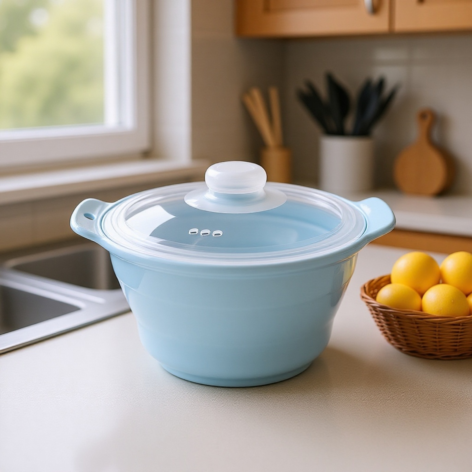 [New Lifestyle Support/Time-Saving Cooking] Foldable Silicone Steamer, Microwave Cookware, 1250ml Ca